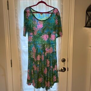 LuLaRoe Floral Dress - Green and Pink